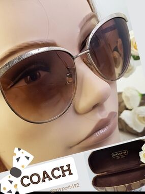 Coach🤎Brown Lens Cat Eye Metal Trim Glasses/Sunglasses+Case